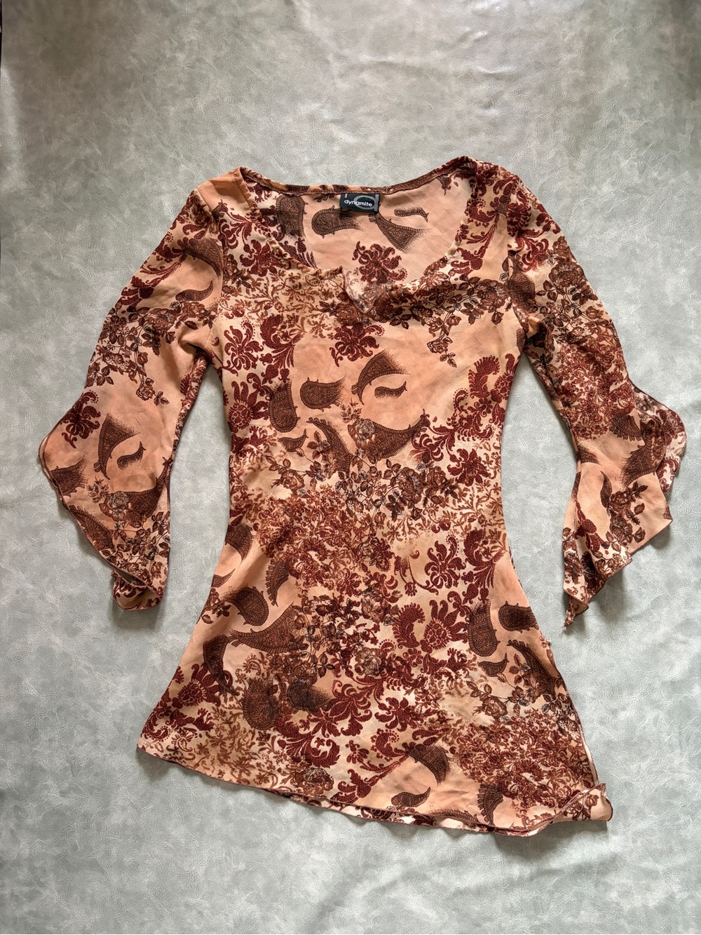 Vintage Dynamite Y2K Whimsy Fairy Paisley Long Boho Top with Bell Sleeves - Picture 7 of 13